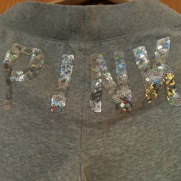 Victorias Secret Gray Cropped Jogger sweatpants w/Sequin on front and back - Picture 4 of 5